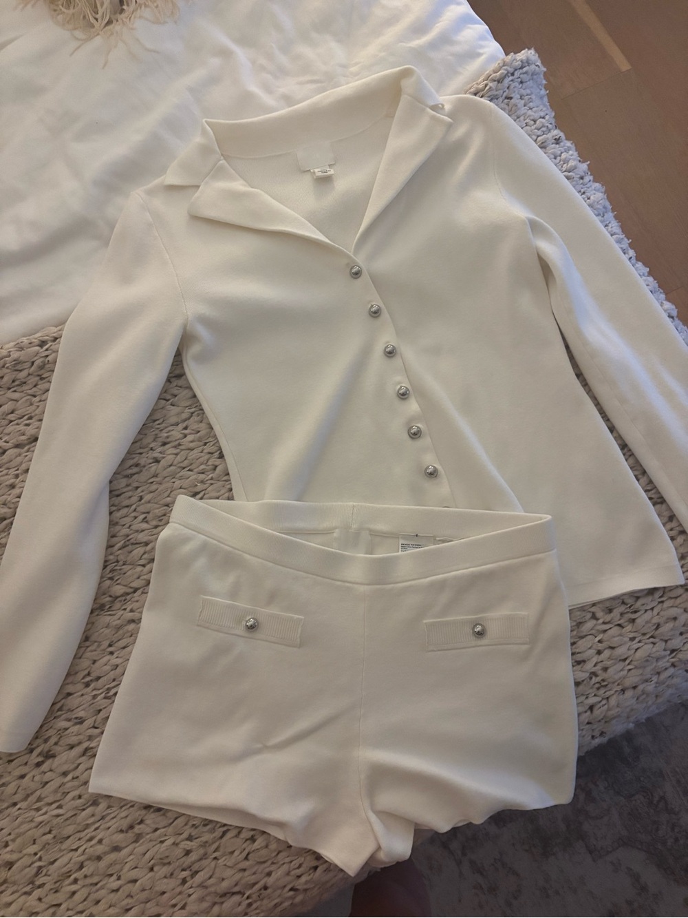 H&M Cream Knit Button-Front Top